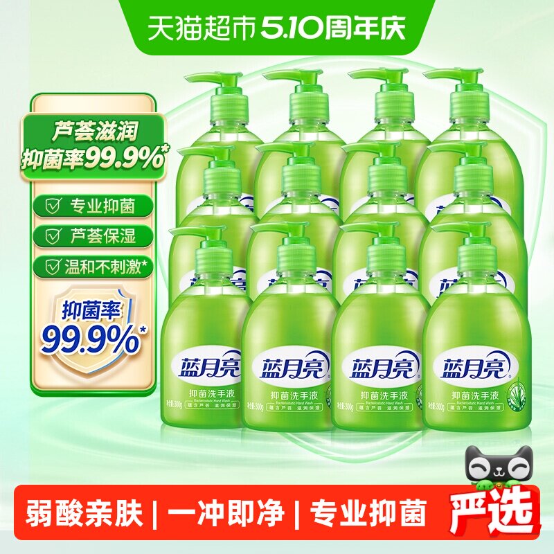 蓝月亮洗手液家用芦荟强效抑菌保湿补水清洁300g*12瓶