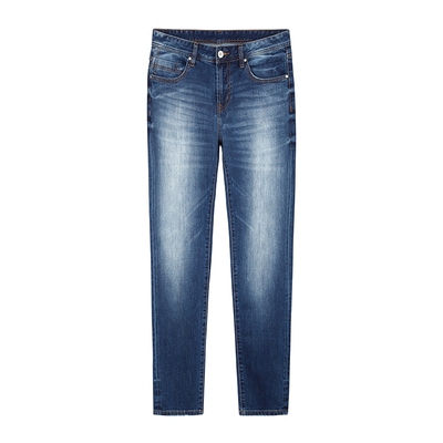 罗家牛仔裤男修身中腰蓝色微弹