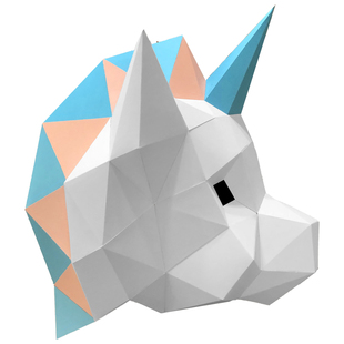 小独角兽头套成人手工立体折纸可爱搞怪马头面具舞台派对多彩头盔