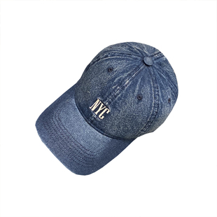NYC刺绣棒球帽显脸小水洗做旧牛仔鸭舌帽街头帽子男女春夏秋韩版
