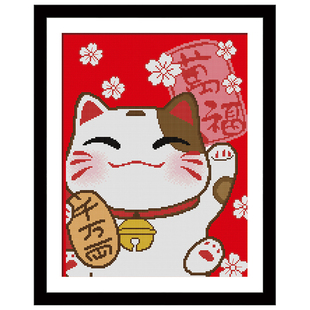 KS十字绣线绣客厅满绣自己绣动物简单绣玄关小画幅卡通可爱猫猫