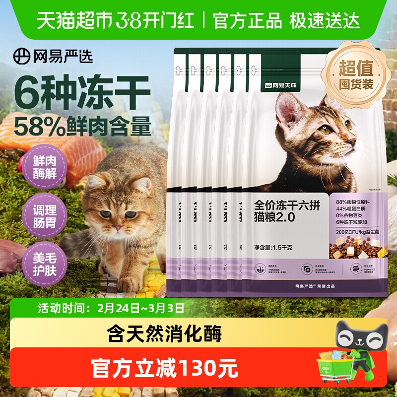 猫超近期最低 网易严选六拼冻干猫粮 1.5kg*6 包 商品右上角 -点"淘金帀 - 线报酷