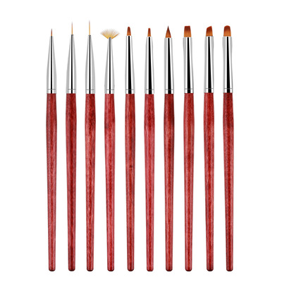 美甲旺红棕原木光疗笔拉线圆头笔