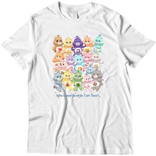 自制纯棉新款卡通印花白色宽松显瘦百搭可爱心熊carebears短袖T恤