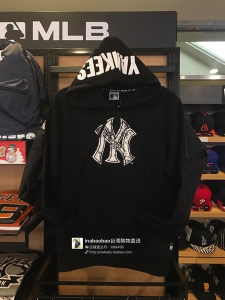 中国台湾专柜MLB NY/洋基队秋冬新款纯棉套头帽T男士长袖连帽卫衣