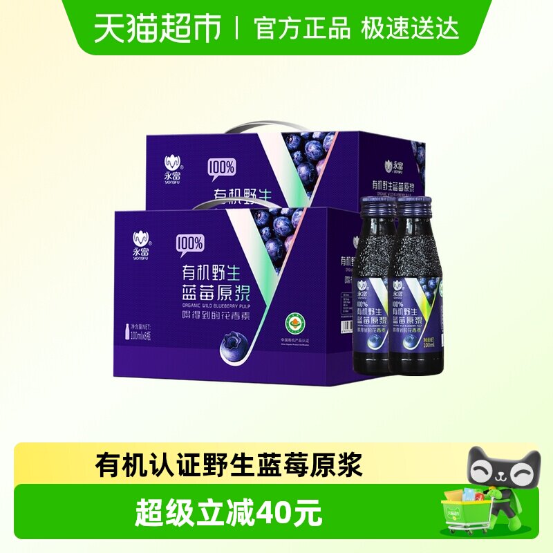 永富 有机野生蓝莓原浆*2箱 大兴安岭特产 花青素礼盒装