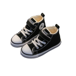 童鞋高帮棉鞋加绒保暖帆布鞋二棉鞋子冬季新款时尚男童女童鞋宝宝