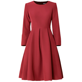 映想社交女装春秋季红色女连衣裙年会礼服长袖小红裙