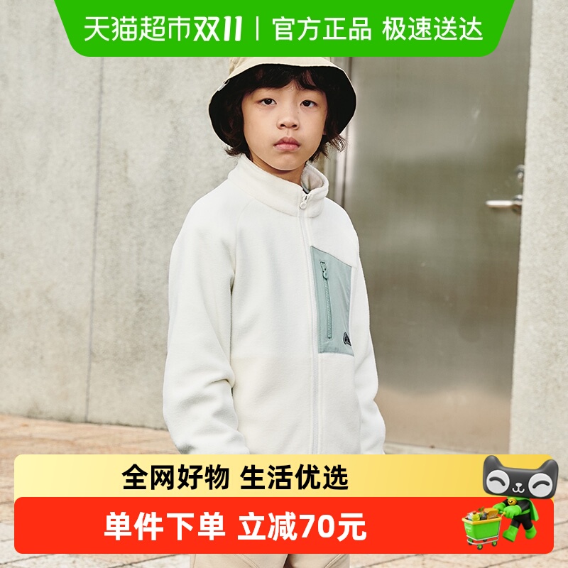 Asics/亚瑟士童装2025春新款长袖抗静电厚摇粒绒开衫保暖卫衣外套