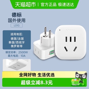 公牛插座德标旅行转换插头适用于德国法国韩国西班牙俄罗斯L01G