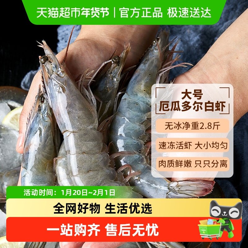 厄瓜多尔王牌大虾鲜活速冻超大基围虾海虾盐冻白虾南美对虾类海鲜,水产肉类/新鲜蔬果/熟食,冻虾,淘宝优惠券,粉丝福利购,淘宝优惠卷