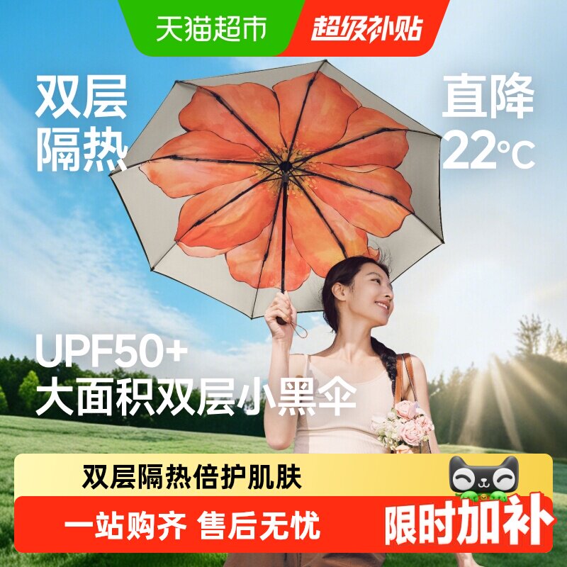 【下拉享优惠】蕉下双层小黑伞经典大花遮阳伞黑胶防晒伞晴雨伞 - 实物图