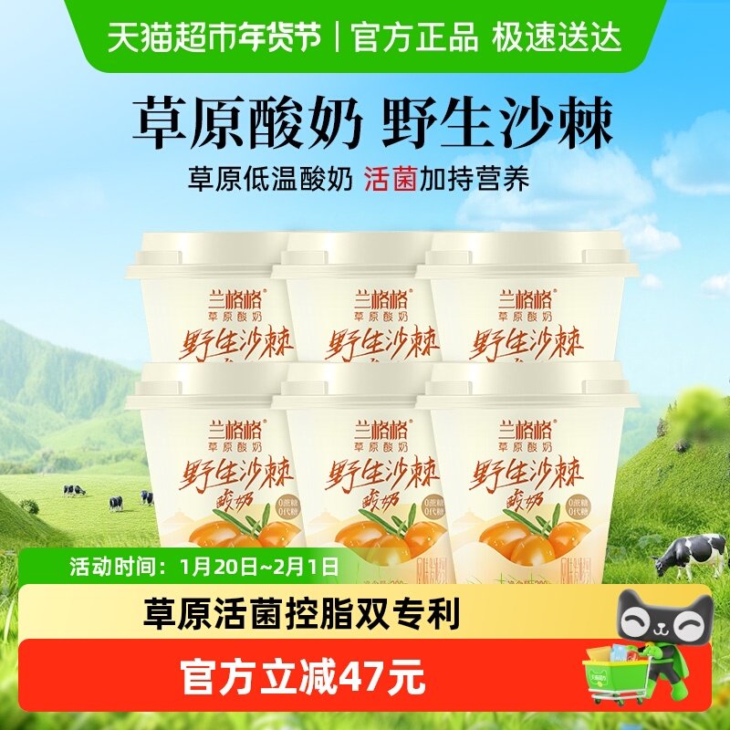兰格格草原酸奶无蔗糖野生沙棘味300g*6瓶生鲜低温酸奶酸牛奶,咖啡/麦片/冲饮,低温酸奶,淘宝优惠券,粉丝福利购,淘宝优惠卷