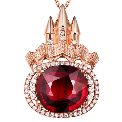 蜜安琪 4.93克拉红碧玺吊坠 天然宝石 18K玫瑰金项链女款 镶钻石