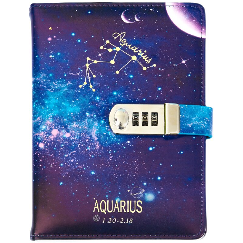 十二星座密码本带锁日记本可爱少女心手帐本星空密码本大小学生笔记本手账本儿童文具记事本