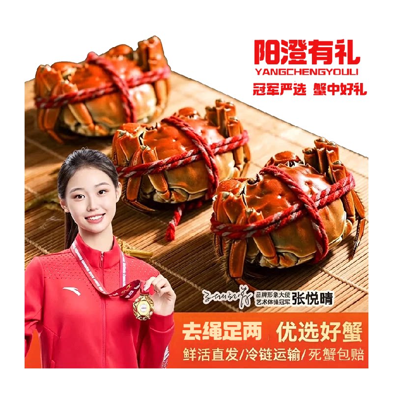 【活蟹】阳澄有礼精品大闸蟹鲜活现货公母蟹湖鲜礼盒去绳净重