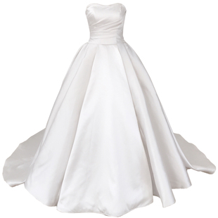 简约缎面抹胸大码主婚纱高腰新娘复古宫庭韩国缎蓬蓬小拖尾礼服