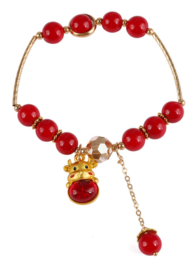 小众ins新年复古红色学生手串