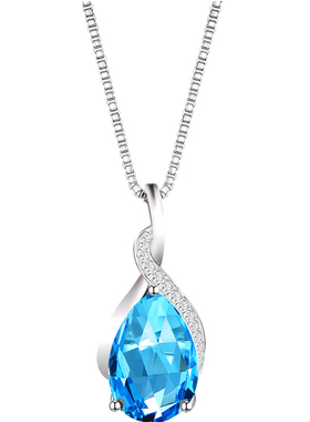 瑞士蓝托帕石紫水晶纯银项链