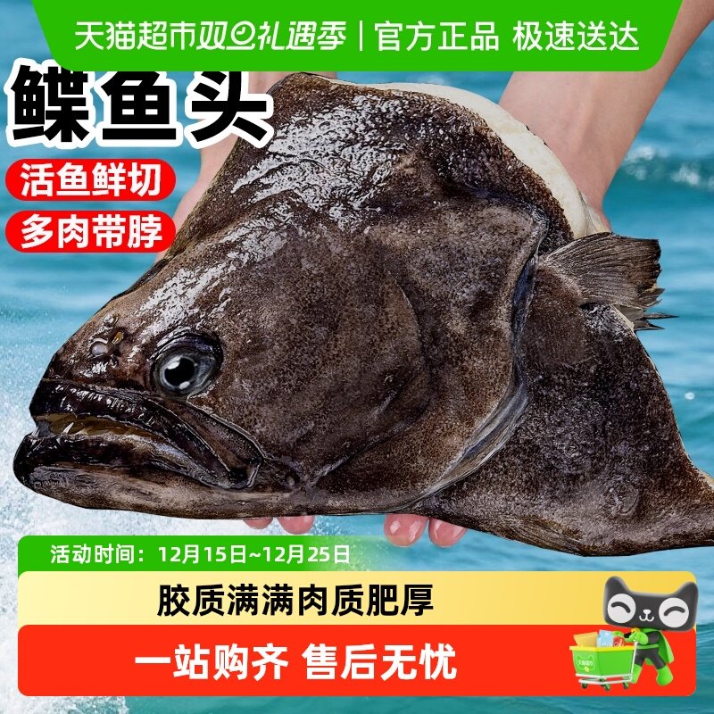 海仙部落格陵兰鲽鱼头整条分割鸦片鱼头新鲜冷冻比目鱼特大