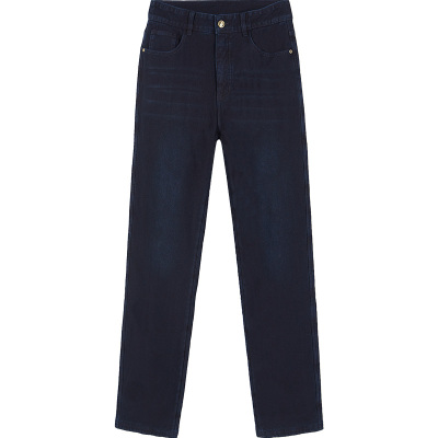 捷纯加绒牛仔裤男直筒冬季蚕丝