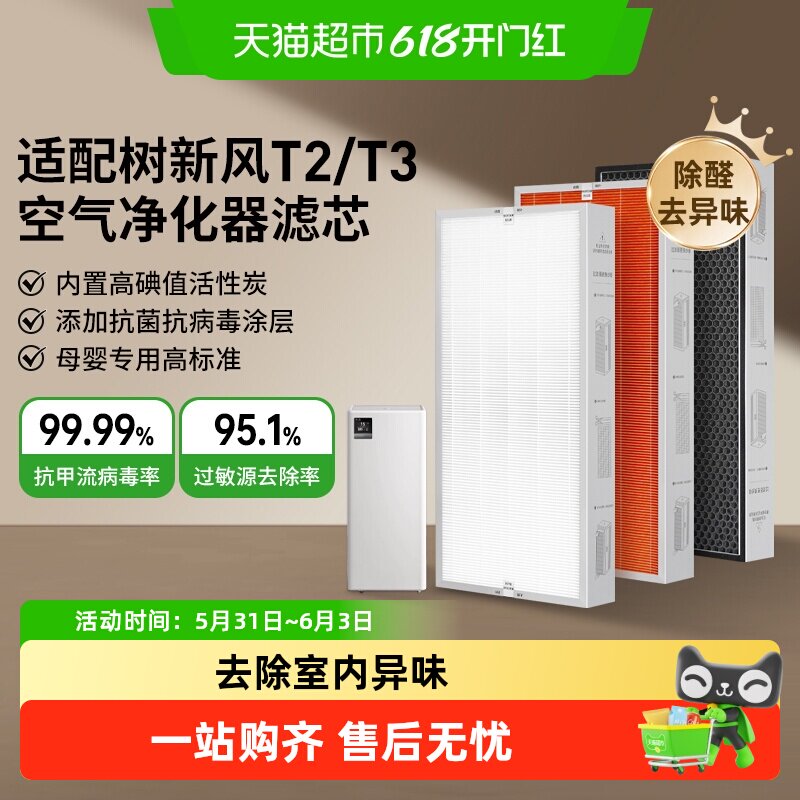 适配树新风空气净化器滤芯T2/proT3全效除甲醛雾霾抗病毒过滤器网