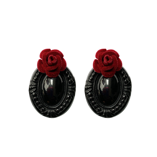 浮夸少女dayu 原创自制 野玫瑰复古椭圆耳环黑红vintage风耳饰