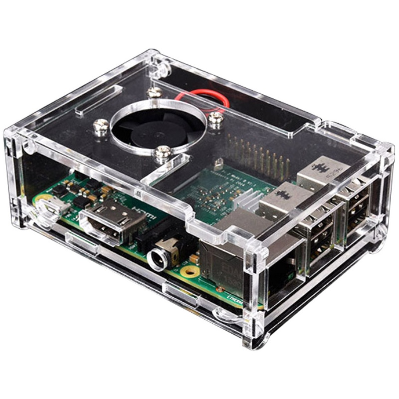 树莓派3代b+ RaspberryPi 3 B+型散热风扇透明亚克力简易卡扣外壳