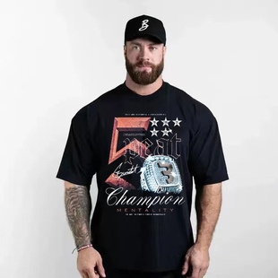 克里斯c宝五冠王健身健美短袖精梳棉运动欧美码T恤