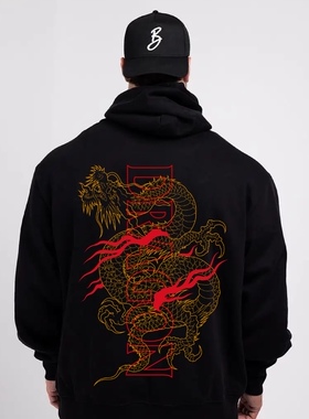 克里斯dragons龙年连帽卫衣健身健美毛圈运动套头长袖欧美码