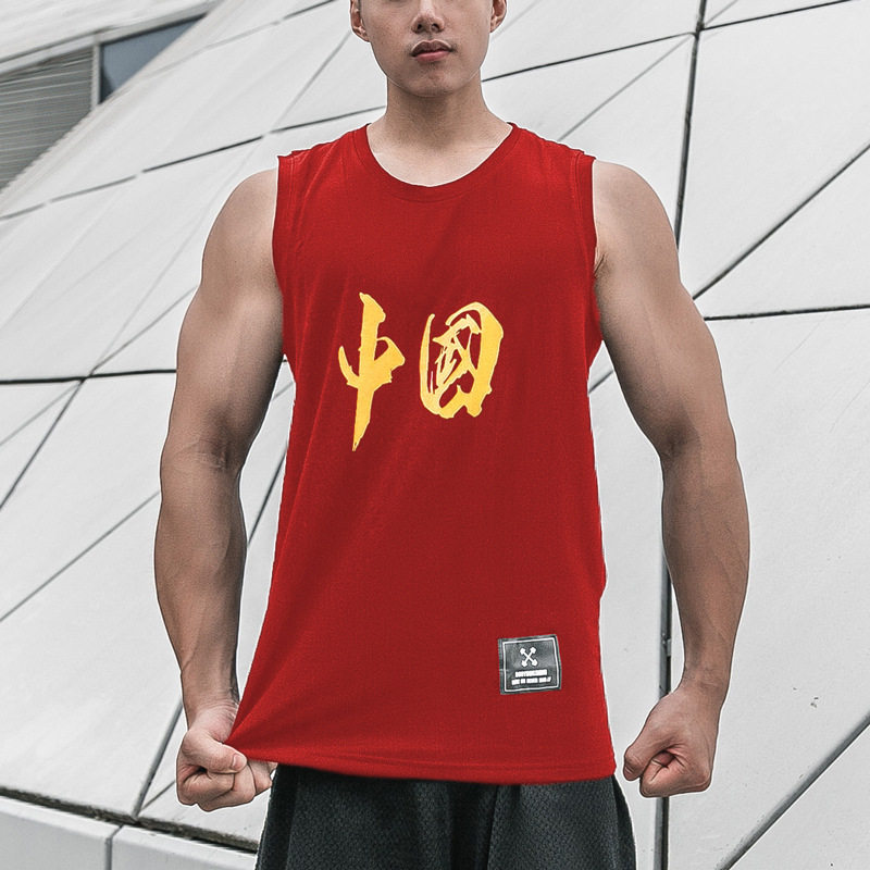 SPORTS VEST SUMMER SLEEVELESS FITNESS T-SHIRT MENS TRAINING CREW NECK LOOSE SHOULDER COTTON TOP