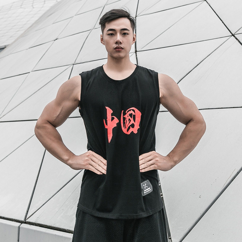 SPORTS VEST SUMMER SLEEVELESS FITNESS T-SHIRT MENS TRAINING CREW NECK LOOSE SHOULDER COTTON TOP