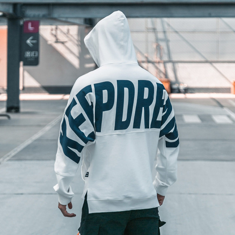 BODYBUILDING LOOSE COTTON HOODED SPORTS SWEATSHIRT LONG SLEEVES