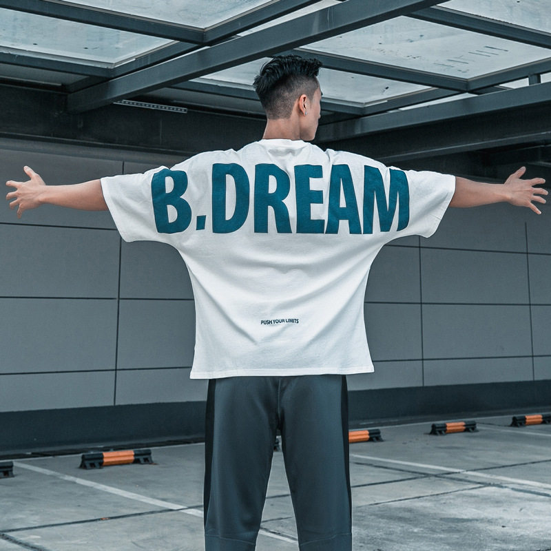 SPORTS SHORT-SLEEVED BODYBUILDING SUMMER COTTON LOOSE HALF-SLEEVED T-SHIRT