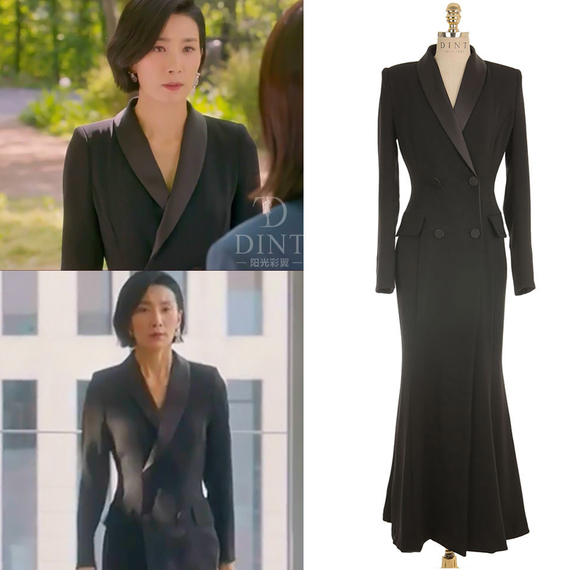 金瑞亨韩剧mine同款连衣裙dint韩国正品高贵优雅西装领长款礼服裙