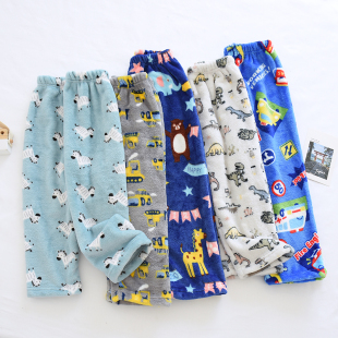 宝宝珊瑚绒加绒长裤 秋冬儿童加厚加密法兰绒睡裤 男童卡通家居裤