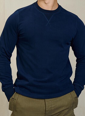 微瑕特价维托摩瑞复刻RRL新疆棉小领口长袖T恤美式复古重磅打底衫