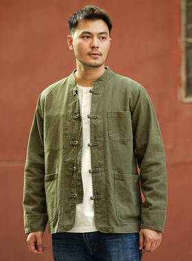 清仓特价维托摩瑞美式复古酵洗做旧立领外套盘扣夹克