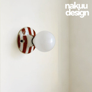 中古Vintage美拉德条纹手绘陶瓷壁灯床头玄关客厅阳台氛围镜前灯