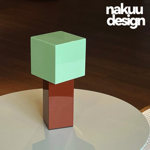 北欧丹麦ATD7几何镜面方块台灯卧室客厅便携式充电台灯氛围撞色