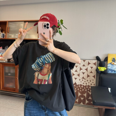 25Ann studio2025韩版宽松休闲百搭小女孩印花短袖T恤时尚潮流