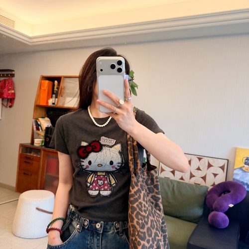 25Ann studio韩版时尚休闲百搭修身弹力显瘦短袖卡通印花T恤女