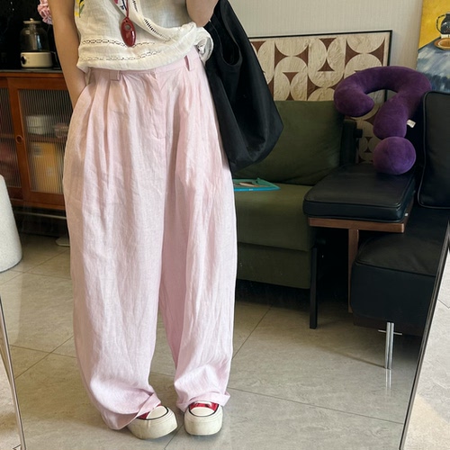 25Ann studio韩版时尚休闲百搭宽松显瘦松紧腰亚麻西装休闲裤女