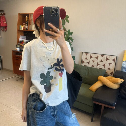 25Ann studio2026韩版时尚休闲百搭宽松花朵印花短袖T恤