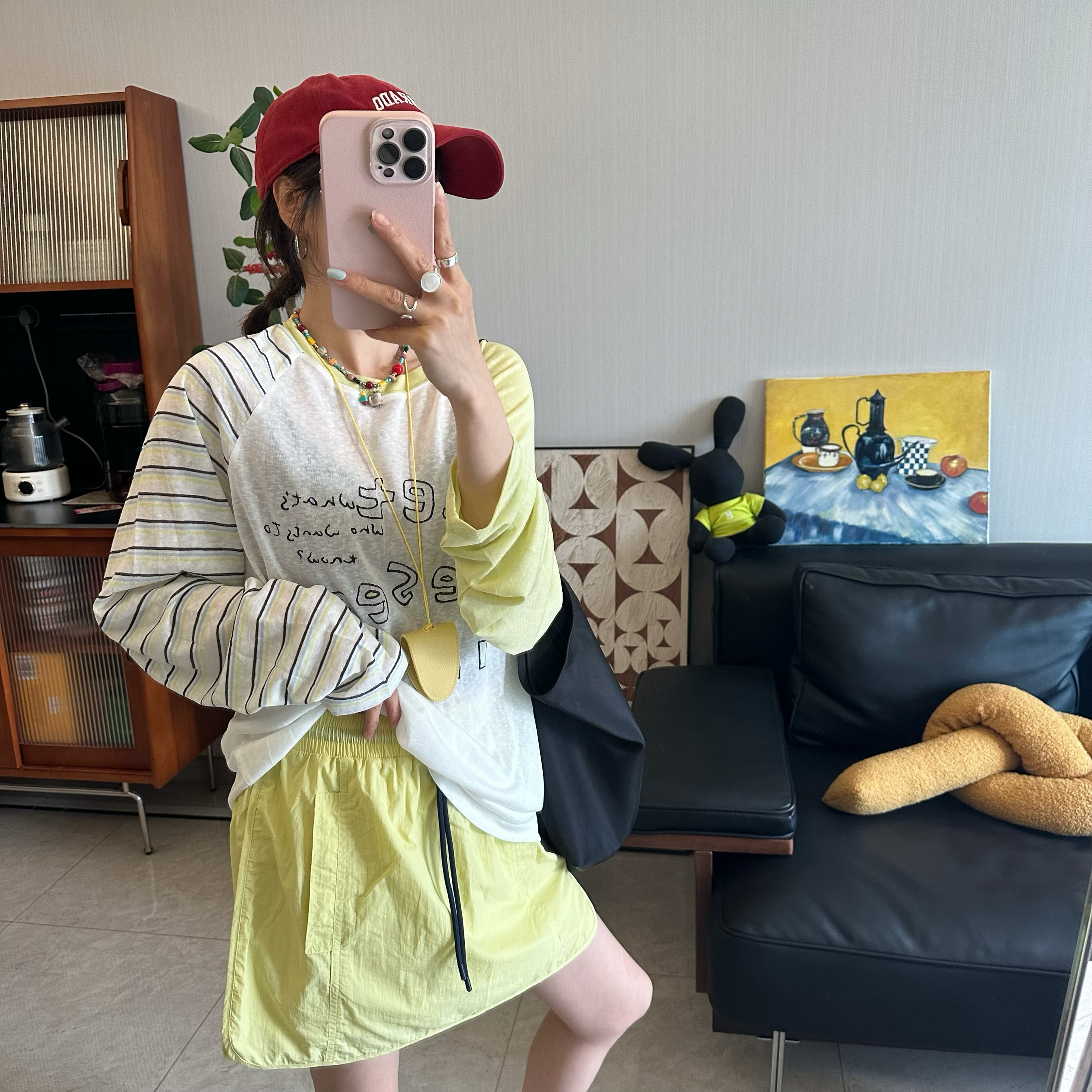 25Ann studio2025韩版宽松休闲百搭字母印花长袖T恤防晒凉快垂感