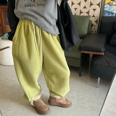 25Ann studio2025韩版时尚休闲百搭松紧腰抽绳束脚羊羔绒休闲裤