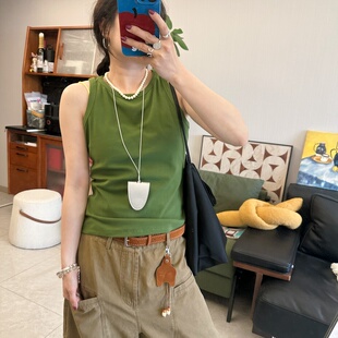 休闲百搭显瘦前后拼色圆领无袖 时尚 背心T恤 studio2026韩版 25Ann