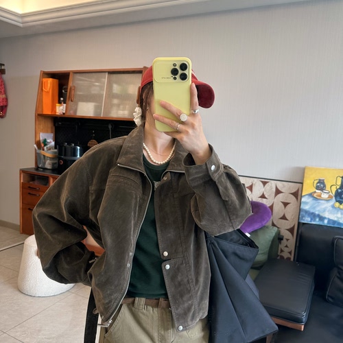 25Ann studio韩版时尚休闲百搭宽松显瘦翻领拉链短款夹克外套女