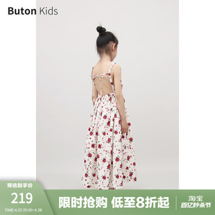 Buton 全棉浪漫吊带裙亲子装 新款 Kids女童复古玫瑰露背连衣裙夏季