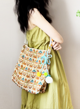 清新国风小众文艺日韩少女休闲帆布斜挎包单肩包托特包大容量旅行